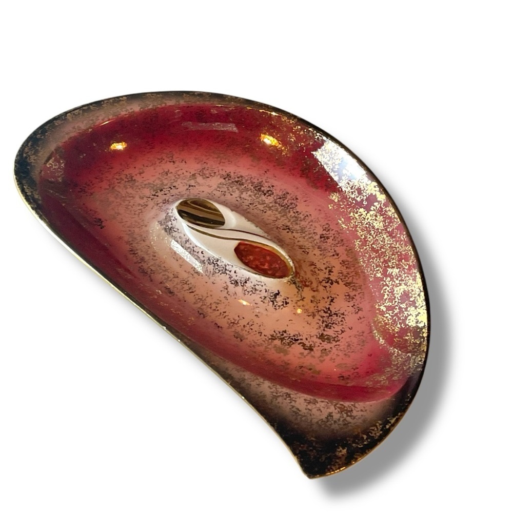 Vintage Ashtray Mid Century Modern Atomic Retro Pink Gold Ceramic Dish Japan